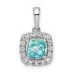 14K White Gold Lab Grown VS/SI FGH Dia and Cr Paraiba Halo Pendant