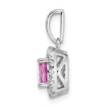 14K White Gold Lab Grown VS/SI FGH Dia and Created Pink Sapphire Halo Penda - Image 2