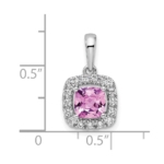 14K White Gold Lab Grown VS/SI FGH Dia and Created Pink Sapphire Halo Penda - Image 4