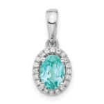 14K White Gold Pure Serenity Lab Grown Diamond and Lab Created Oval Paraiba Pendant