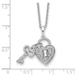 14K White Lab Grown VS/SI FGH Dia Heart Lock and Key Pendant Necklace - Image 3