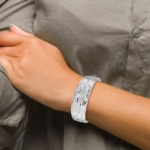 Sterling Silver Rhodium-plated Textured Cuff Bangle - Image 4
