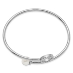 Sterling Silver Rh-pl Imitation Shell Pearl and CZ Flexible Bangle - Image 2