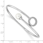 Sterling Silver Rh-pl Imitation Shell Pearl and CZ Flexible Bangle - Image 3