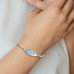 Sterling Silver Rhodium-plated Larimar w/ Clasp Bangle - Image 4