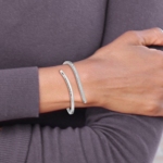 Sterling Silver Rhodium-plated Polished Bypass Hinged Bangle - Image 4