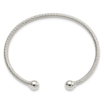 Sterling Silver Rhod-plated Twisted w/1 Thread Ball Cuff Bangle - Image 2
