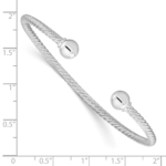 Sterling Silver Rhod-plated Twisted w/1 Thread Ball Cuff Bangle - Image 3
