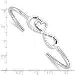 Sterling Silver Rhodium-plated Heart Infinity Symbol Cuff Bangle - Image 3