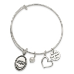 Sterling Silver Antiqued Syn. Pearl Daughter Charm Adjustable Bangle - Image 2