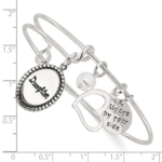 Sterling Silver Antiqued Syn. Pearl Daughter Charm Adjustable Bangle - Image 3
