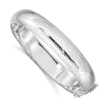Sterling Silver Rhodium-plated D/C 12mm Fancy Hinged Bangle Bracelet