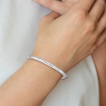 Sterling Silver Rhodium-plated 5mm D/C Hinged Bangle Bracelet - Image 4