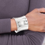 Sterling Silver 49.5mm Hammered Cuff Bangle - Image 4