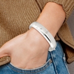 Sterling Silver Polished D/C and Textured Adjustable Bangle - Image 4