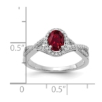14K White Gold Lab Grown VS/SI FGH Dia and Created Ruby Oval Halo Ring - Image 3