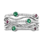 14K White Gold Lab Grown Diamond and Lab Created Blue and Pink Sapphire Wavy Ring - Image 4