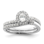14K White Gold Lab Grown VS/SI FGH Dia Two Promises Halo Complete Eng Ring - Image 8
