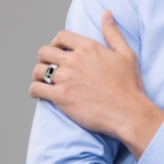 14K White Gold Lab Grown VS/SI FGH Dia Black Onyx Cross Men's Ring - Image 6