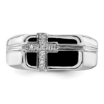 14K White Gold Lab Grown VS/SI FGH Dia Black Onyx Cross Men's Ring - Image 4