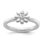 14k White Gold Stackable Expressions Diamond Flower Ring