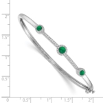 14k White Gold Diamond and Cabochon Emerald Bangle - Image 2