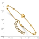 14K D/C Beads with Heart w/1in ext. Flexible Bangle Bracelet - Image 2