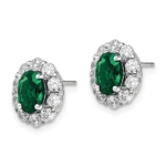 14K White Gold Lab Grown VS/SI FGH Dia and Oval Created EmeraldFashion Earr - Image 2