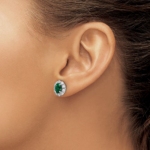 14K White Gold Lab Grown VS/SI FGH Dia and Oval Created EmeraldFashion Earr - Image 3