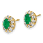 14K Lab Grown VS/SI FGH Dia and Oval Created Emerald Fashion Earrings - Image 2