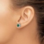14K White Gold Lab Grown VS/SI FGH Dia and Created Emerald Halo Post Earrin - Image 3