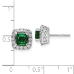 14K White Gold Lab Grown VS/SI FGH Dia and Created Emerald Halo Post Earrin - Image 4