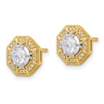 14K Two-Tone Lab Grown VS/SI FGH Dia Geometric Halo Post Earrings - Image 2