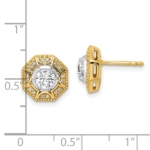 14K Two-Tone Lab Grown VS/SI FGH Dia Geometric Halo Post Earrings - Image 4