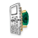 14K Two-Tone Lab Grown VS/SI FGH Dia & Created Emerald Pendant - Image 2