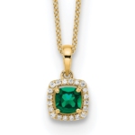 14K Lab Grown VS/SI FGH Dia and Created Emerald Pendant Necklace