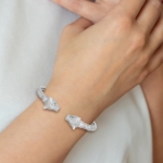 Sterling Silver Rhodium-plated Polished CZ Lioness Hinged Cuff Bangle - Image 4