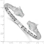 Sterling Silver Rhodium-plated Polished CZ Lioness Hinged Cuff Bangle - Image 3