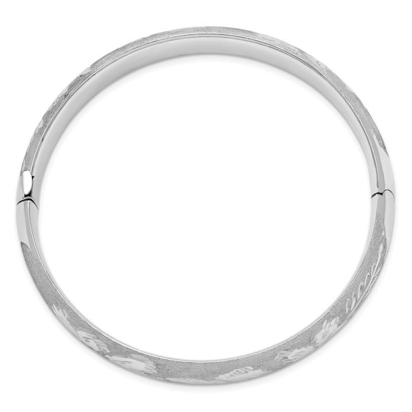 14k 7/16 White Gold Florentine Engraved Hinged Bangle - Image 2